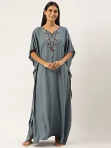 Bannos Swagger Grey Embroidered Kaftan Maxi Nightdress