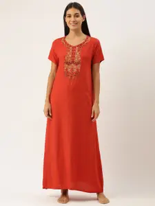 Bannos Swagger Coral Embroidered Maxi Nightdress
