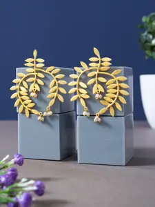Golden Peacock Gold-Toned Leaf Shaped Drop Earrings