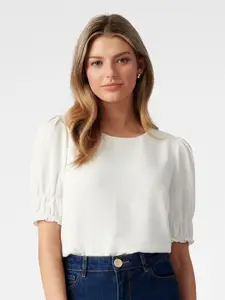 Forever New White Solid Puff Sleeve Top