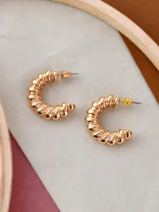 Shoshaa Women Gold-Toned Contemporary Half Hoop Earrings