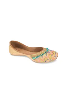 DESI COLOUR Women Beige Ethnic Mojaris Flats