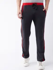 GRITSTONES Men Grey & Red Solid Track Pants With Side Stripes