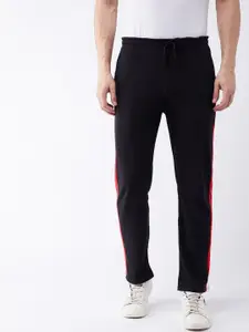 GRITSTONES Men Black & Red Cotton Regular Track Pants