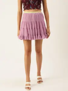 FOREVER 21 Women Purple Solid Tiered A-Line Mini Skirt