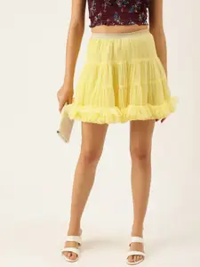 FOREVER 21 Women Yellow Solid Tiered A-Line Mini Skirt