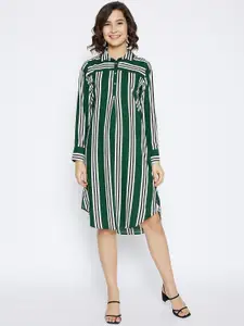 Crimsoune Club Green Striped Shirt Dress