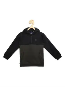 Allen Solly Junior Boys Black Colourblocked Hooded Sweatshirt