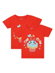 Bodycare Kids Girls Pack Of 2 Red & Blue Printed T-shirt