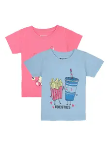 Bodycare Kids Girls 2 Assorted Typography Printed Cotton T-shirt