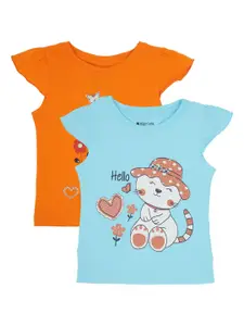 Bodycare Kids Set Of 2 Girls Blue & Orange Printed T-shirt