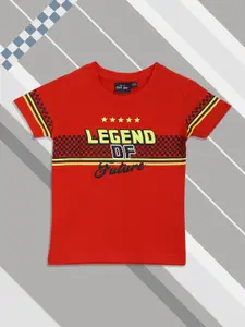 Gini and Jony Infant Boys Red & Black Pure Cotton Typography Printed T-shirt