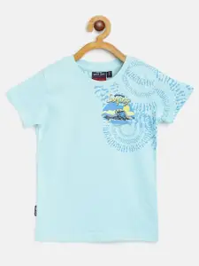 Gini and Jony Boys Blue Pure Cotton Printed T-shirt