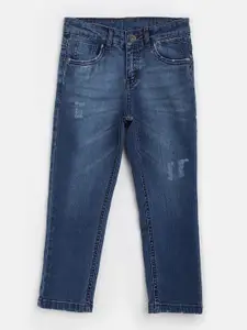 Gini and Jony Boys Blue Mid-Rise Mildly Distressed Light Fade Stretchable Jeans