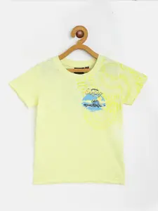 Gini and Jony Boys Yellow & Blue Cotton Printed T-shirt