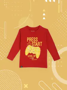 Gini and Jony Boys Red & Yellow Pure Cotton Typography Print T-shirt