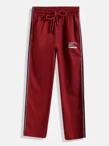 Monte Carlo Monte Carlo Boys Maroon Printed Detail Track Pants with Side Stripes