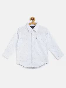 Gini and Jony Boys White & Navy Blue Pure Cotton Micro Ditsy Print Casual Shirt