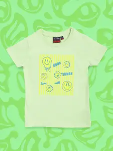 Gini and Jony Infant Boys Green & Yellow Cotton Printed T-shirt