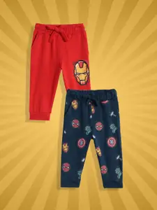 YK Marvel Infant Boys Navy Blue & Red Pack Of 2 Superhero Print Pure Cotton Joggers