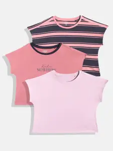 UTH by Roadster Teen Girls Pack Of 3 Pure Cotton Round Neck T-Shirts
