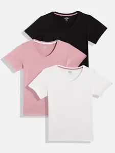 UTH by Roadster Teen Girls Pack of 3 Pure Cotton T-shirts