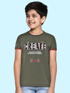 Monte Carlo Boys Olive Green & Black Printed Pure Cotton T-shirt