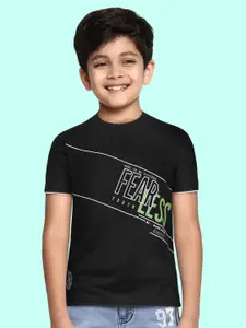 Monte Carlo Boys Black & White Typography Printed Pure Cotton T-shirt