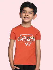 Monte Carlo Boys Rust Orange & White Typography Printed Cotton T-shirt