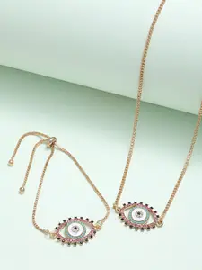 Ferosh Women Gold Pink Crystal Necklace With Bracelet