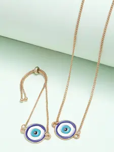 Ferosh Gold-Toned Blue & White Evil Eye Necklace with Bracelet