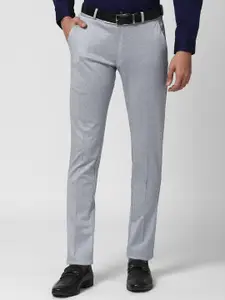 Peter England Elite Men Grey Textured Slim Fit Formal Trousers