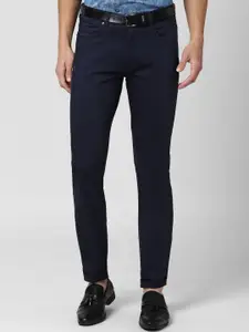 V Dot Men Navy Blue Slim Fit Trousers