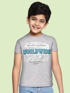 Monte Carlo Boys Grey Melange & White Ditsy Geometric & Graphic Print Cotton T-shirt