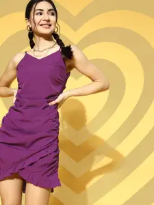 Berrylush Women Charming Purple Solid Ruched Dress