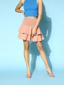 Berrylush Women Pretty Pink Solid Smocked Skirt