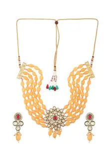 Runjhun Women Orange Gold-plated Uncut Stones Choker Necklace Set