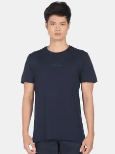 Arrow Men Navy Blue Typography Pure Cotton  T-shirt