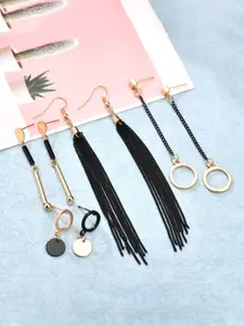 Yellow Chimes Woman Set of 4 Gold Plated Black Chain Long Dangler Earrings