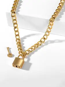 Yellow Chimes Woman Gold-Toned Lock Key Design Necklace