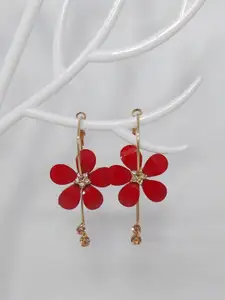 Yellow Chimes Red Floral Hoop Earrings