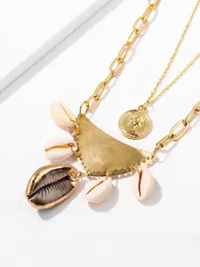 Yellow Chimes Women Gold Plated & White Layered Shell Design Necklace