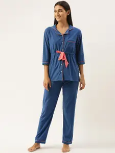 Bannos Swagger Women Blue & Pink Solid Night suit