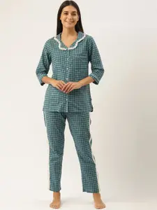 Bannos Swagger Women Blue & Teal Checked Night Suit