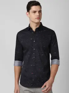 V Dot Men Navy Blue Slim Fit Printed Casual Shirt