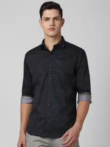 V Dot Men Navy Blue Slim Fit Floral Printed Casual Shirt