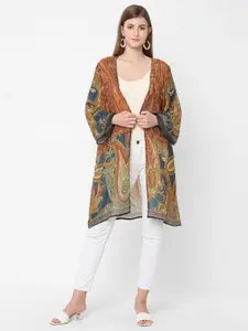 Cloth Haus India Women Rust & Navy Blue Polyester Kimono Printed Shrug