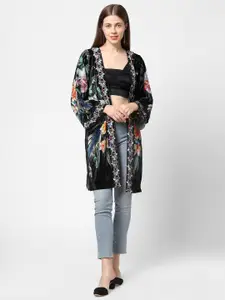 Cloth Haus India Women Black & Green Floral Printed Shrug