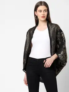 Cloth Haus India Women Black & Gold-Toned Floral Design Brocade Shrug