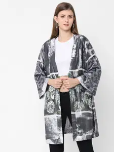 Cloth Haus India Women Silver-Toned & Black Printed Shrug